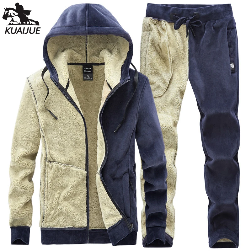 Tracksuit men Set 6XL 7XL 8XL New Men's 2 pieces Sets winter New middle aged casual Clothing Tracksuits Silver fox lamb wool Set