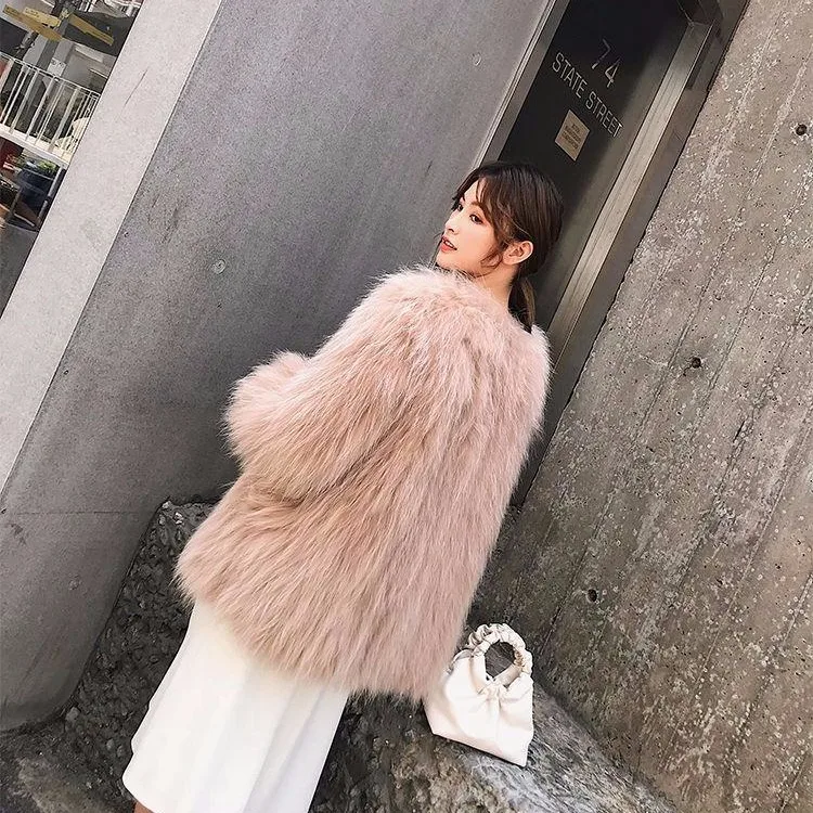 

Luck A Winter Thicken Warm Fur Coat Female Long Sleeve Solid Jackets Autumn Office Lady Elegant Faux Fur Coats