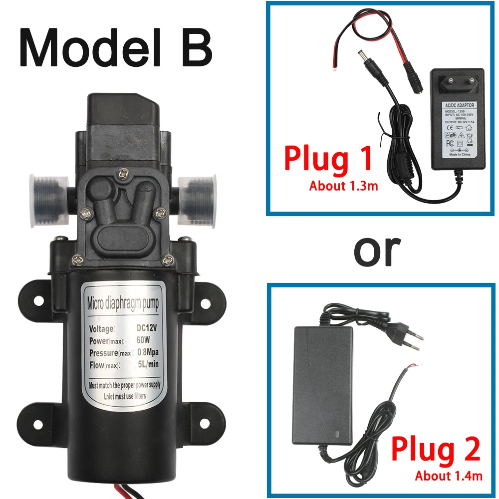 B and adaptor 60 Вт микро электрический мембранный Водяной насос 12 В DC Автоматический переключатель 5л/мин высокое давление Автомойка спрей вакуумный насос 0.8мпа 5л/мин - Напряжение: B and adaptor
