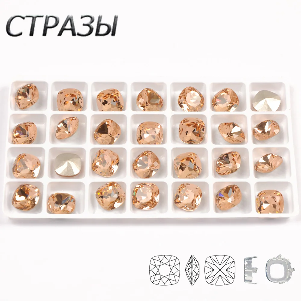 

CTPA3bI K9 Light Peach Glass Rhinestones Crystal Cushion Pointback DIY Crafts Clothes Accessories Jewels Beads Diamond Stones