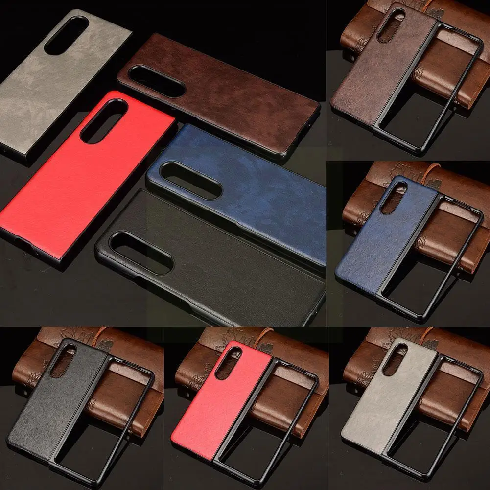 

For Z Fold 3 Cover Luxury Vintage Pattern Skin Cover Lychee Hard Skin Phone Leather Pu Shock B5f8