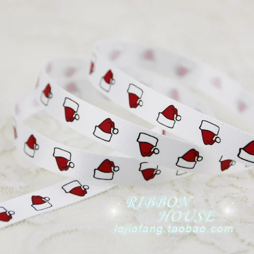 2 м/лот) 3/8 ''(10 мм) белый, зеленый, красный 20 стилей печати корсажные атласные ленты рождественские украшения - Цвет: white red hat