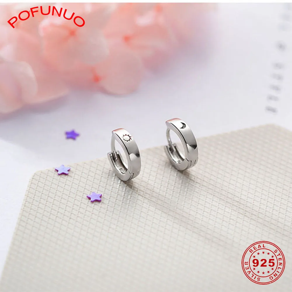 POFUNUO 925 пробы серебристая луна солнце дизайн клипсы для ушей Минималистичная