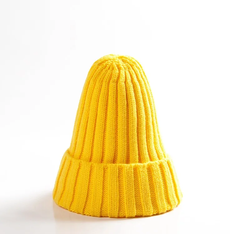 Yellow Зимняя вязаная шапочка для маленьких мальчиков и девочек, яркая шляпа с загнутыми краями, модная детская осенне-зимняя теплая мягкая шапка, шапка, От 0 до 4 лет - Цвет: Yellow