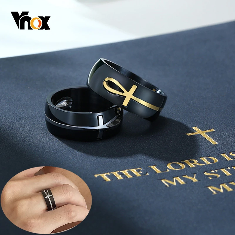Стильные съемные кольца Vnox крест Анкх для мужчин из нержавеющей стали винтажные