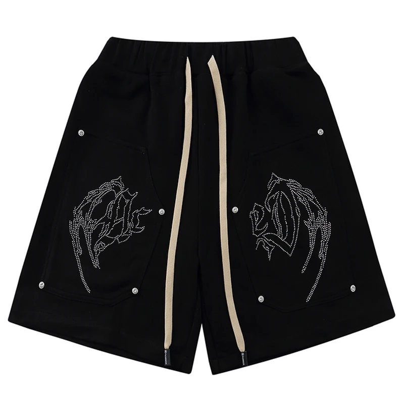 

Мужские повседневные свободные шорты в стиле панк с бриллиантами и эластичным поясом, джоггеры большого размера 2021, летние универсальные б...