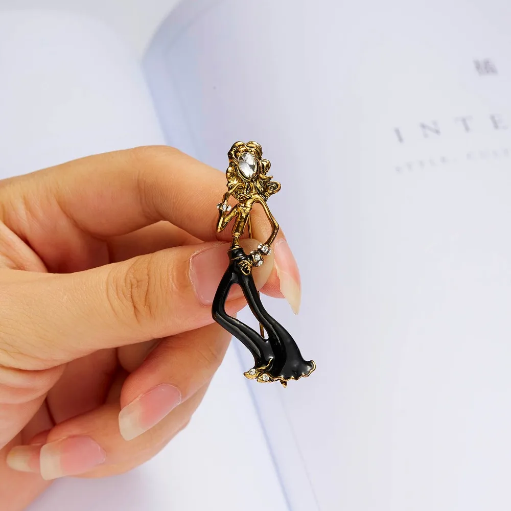 Мода Rhinestone танцы мальчик и девочка чертежное масло фигурка персонажа брошка заколка для женщин Девушка эмаль платье маленькое платье аксессуары
