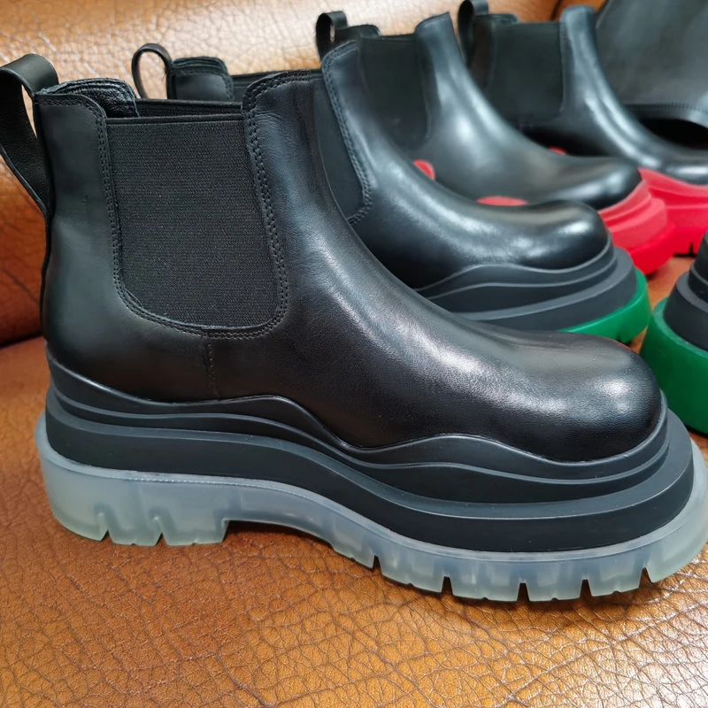 

Female Platform Thick Sole Soft Chelsea Boots Women Geniune Leather Heightening Waterproof Ankle Boots British Smoke Tube Boots