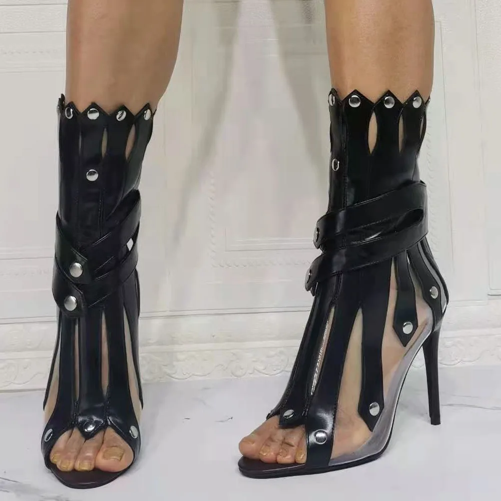 

Luxury Brand Design PVC Thin High Heels Sexy Party Gladiator Summer Boot Shoes Sandals Woman