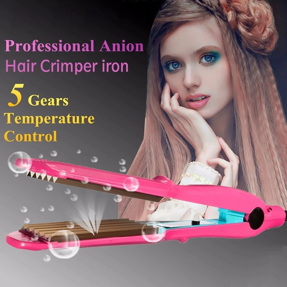 

Mini Hair Crimper Curler Dry & Wet Use Curling Iron with Temperature Control Waving Ionic Flat Hair Straightening Styling Tool