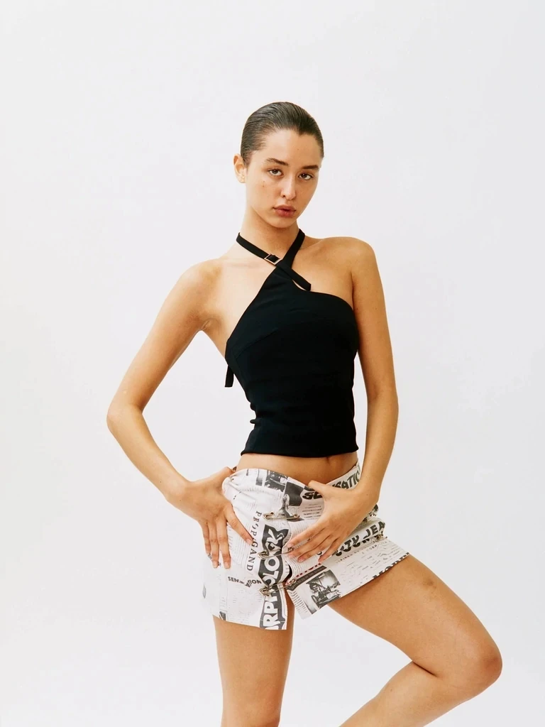 

Женский летний топ на бретельках без рукавов с вырезом облегающий Асимметричный однотонный пикантный Повседневный модный пригородный Топ ...