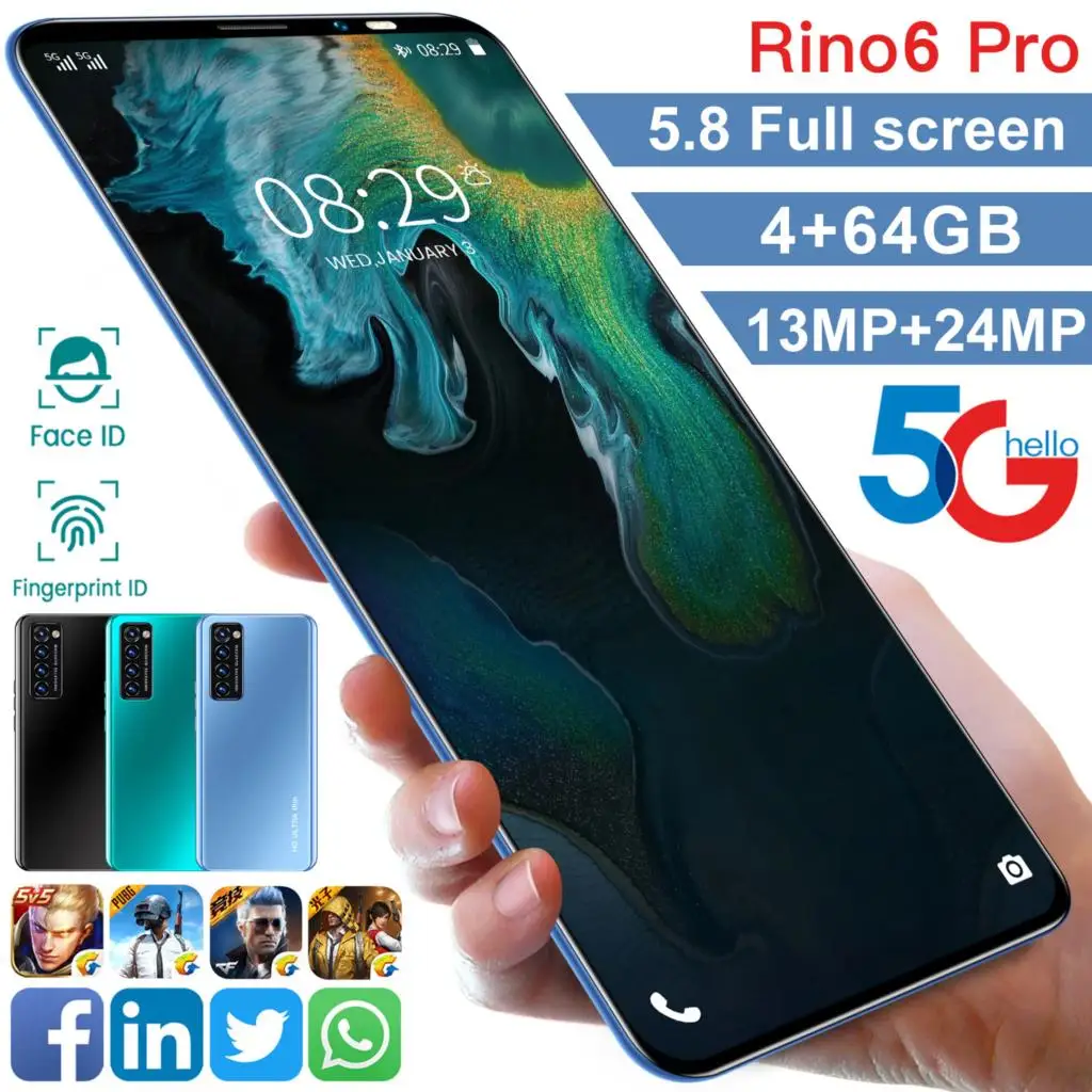 

Rino6 Pro Mobile Phone 5.8 Inch 8 128G Smartphone 4800mAh Free Shipping Mobile Phone Cheap Phone Android 10 Dual SIM Cellphones