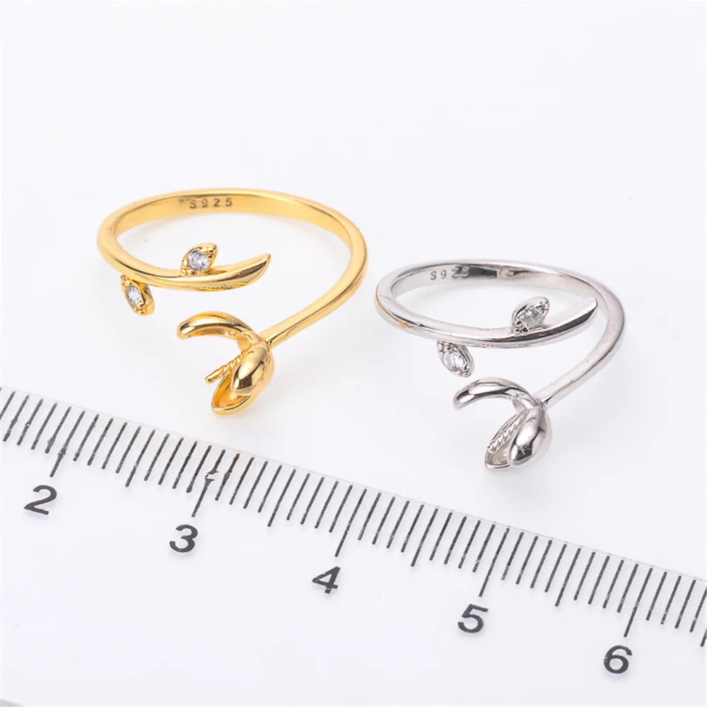 

S925 Sterling Silver Adjustable Ring Settings Base Blank Jewelry Findings Fit Half Hole Pearl DIY Women Ring Making Accessories