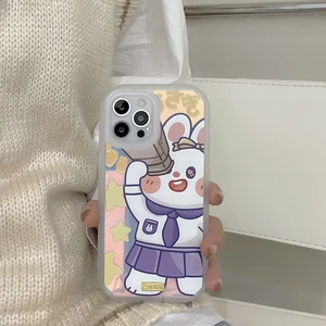 korea cute cartoon bear rabbit laser blu ray phone case for iphone 13 pro max 12 11 pro max x xr xs max 7 8 plus cases soft caps free global shipping