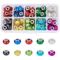 10pcs assorted color glitter powder resin muranos charms large hole rondelle european spacer beads fit pandora bracelet jewelry