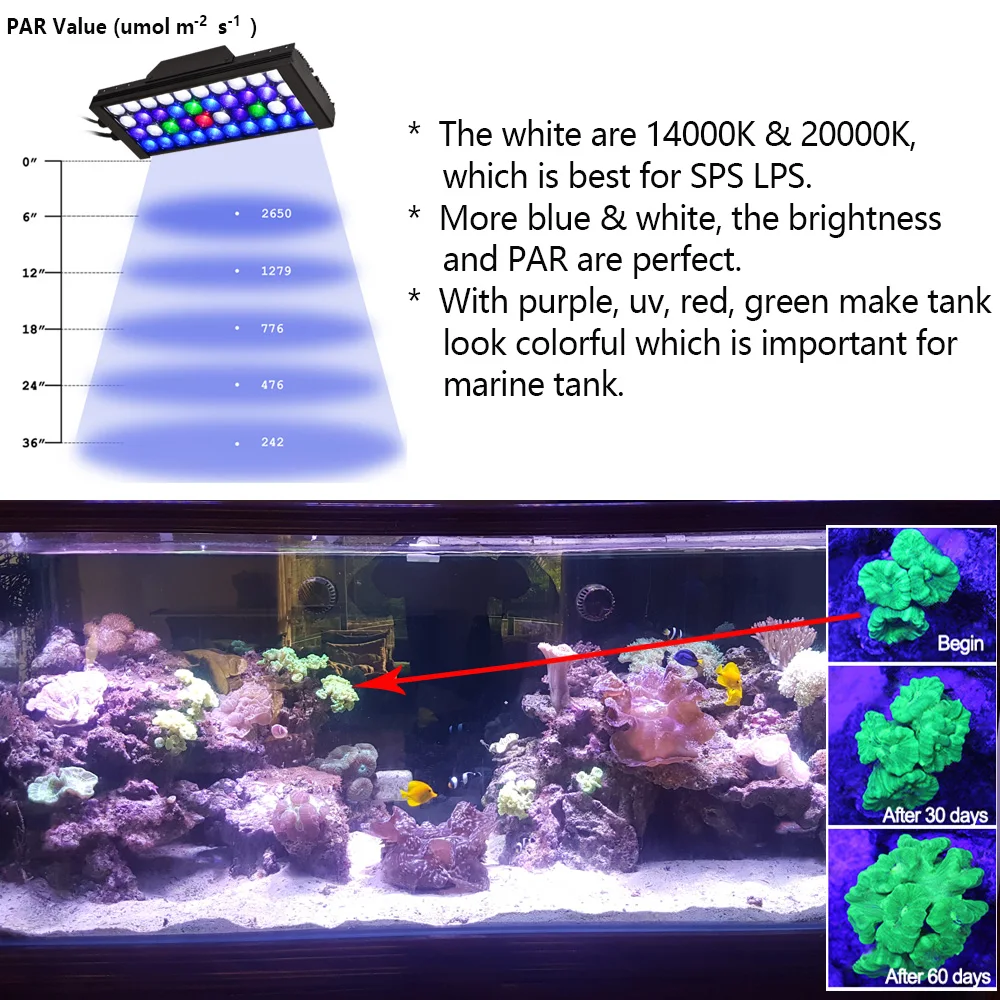 Popblom морской аквариум светодиодное освещение полный спектр светодиодный