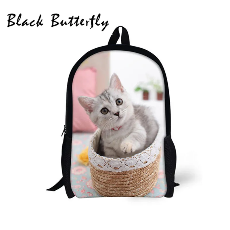 Корейский рюкзак для начальной школы с черной бабочкой, модный рюкзак с милым котом для девочек, ортопедический школьный рюкзак с принтом, ...