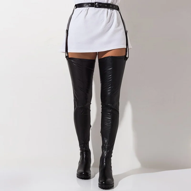 Waist Band Thigh High Long Stretch Boots Black Low Square Toe Anti-slip Winter Long Over Knee Women Sexy Boots Size 43 Shoes