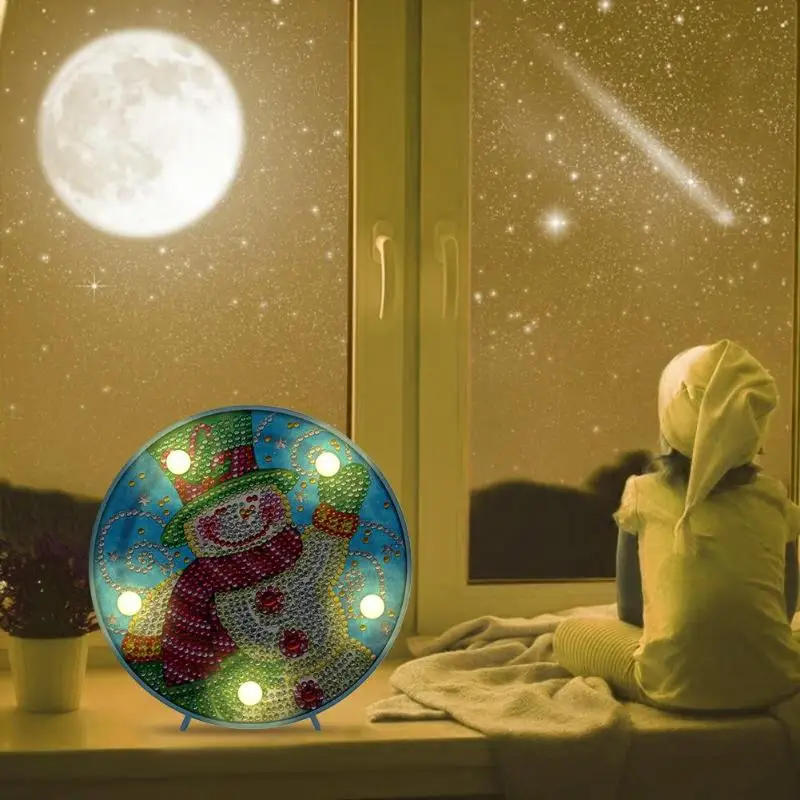 Xmas DIY особой формы алмазов картина светодиодный ночной Светильник Снеговик светильник вышивка стол ночь рождественские украшения для дома