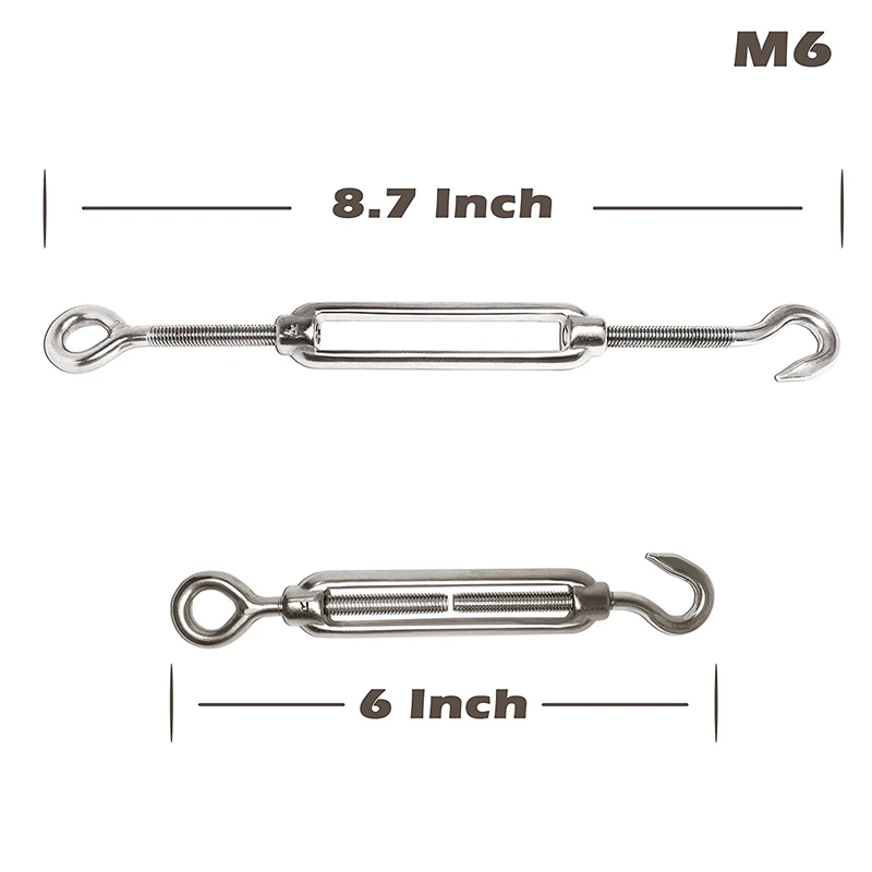 4-Pcs Turnbuckle/Tension(Eye&ampHook M6) 16-Pcs 1/8 Inch Wire Rope Cable Clip/Clamp(M3) 8-Pcs Thimble(M3) Stainless Steel Kit |