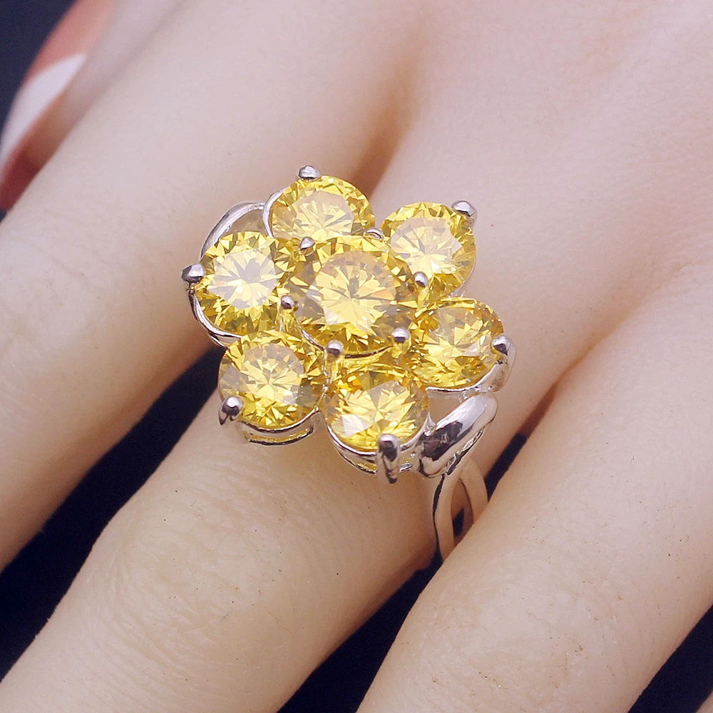 Glowing Sunshine MultiStone Yellow Citrine 925 Sterling Silver Charms Band Ring Size 9 H296 | Украшения и аксессуары