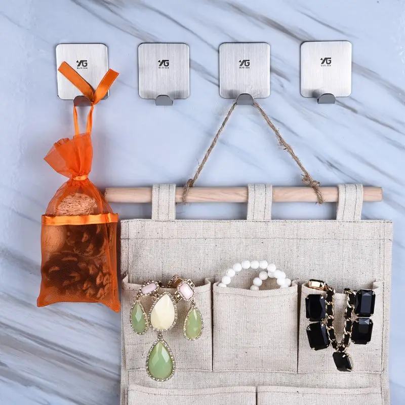 

2Pcs Bathroom Kitchen Stainless Steel Wall Hooks Nail-free Strong Viscose Fixed Transparent and Traceless for Hanging Robe Coat