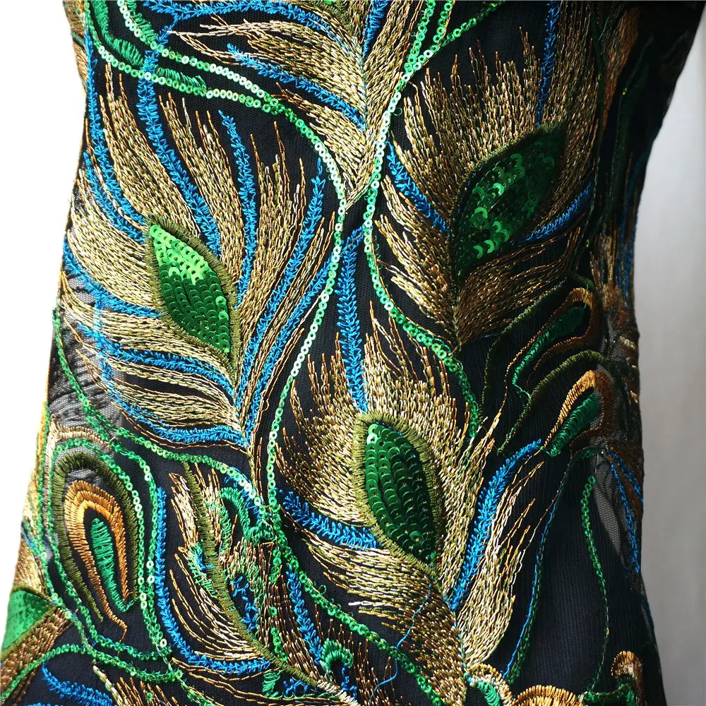130 см зеленый павлин перо Феникс кружево ткань черная сетка вышитое платье