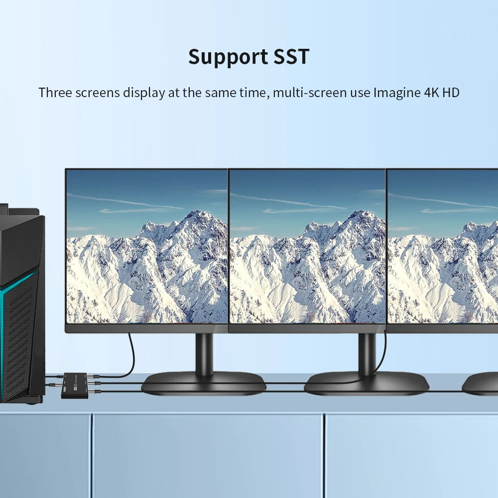 

NEW DisplayPort 3 Port 8K Splitter SST/MST 8K@30Hz 4K@144Hz 32.4Gbps HDR 4:4:4 for DP 1.4 HD source to 3DP port Monitor Splitter