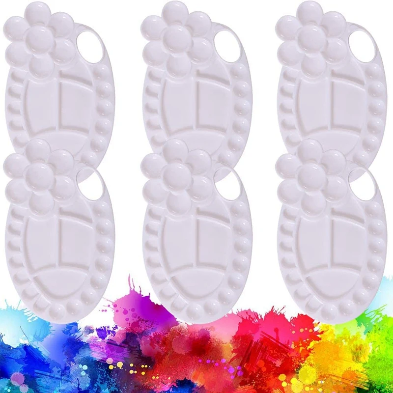 

6Pcs White Painting Palette Plastic Painting Tray Paint Palette with 26-Well Thumb Hole for DIY Craft, Art Painting