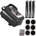 Сумка на переднюю раму велосипеда RZAHUAHU + удочка для прокладки шин + Пластыри для шин без клея, комплект водонепроницаемых сумок на верхнюю трубу велосипеда, инструменты для ремонта