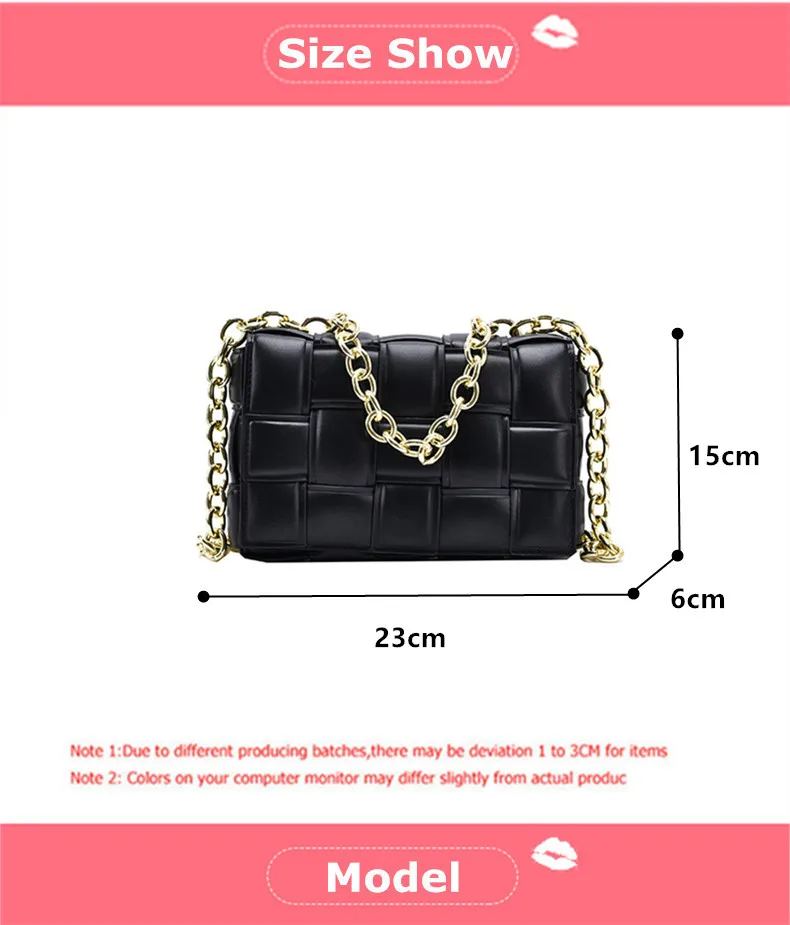 

Weave Flap Bags for Women 2020 Trend Pu Leather Handbags Plaid Tote Bag with Chain Strap Shoulder Bag Samll Black Crossbody Bag