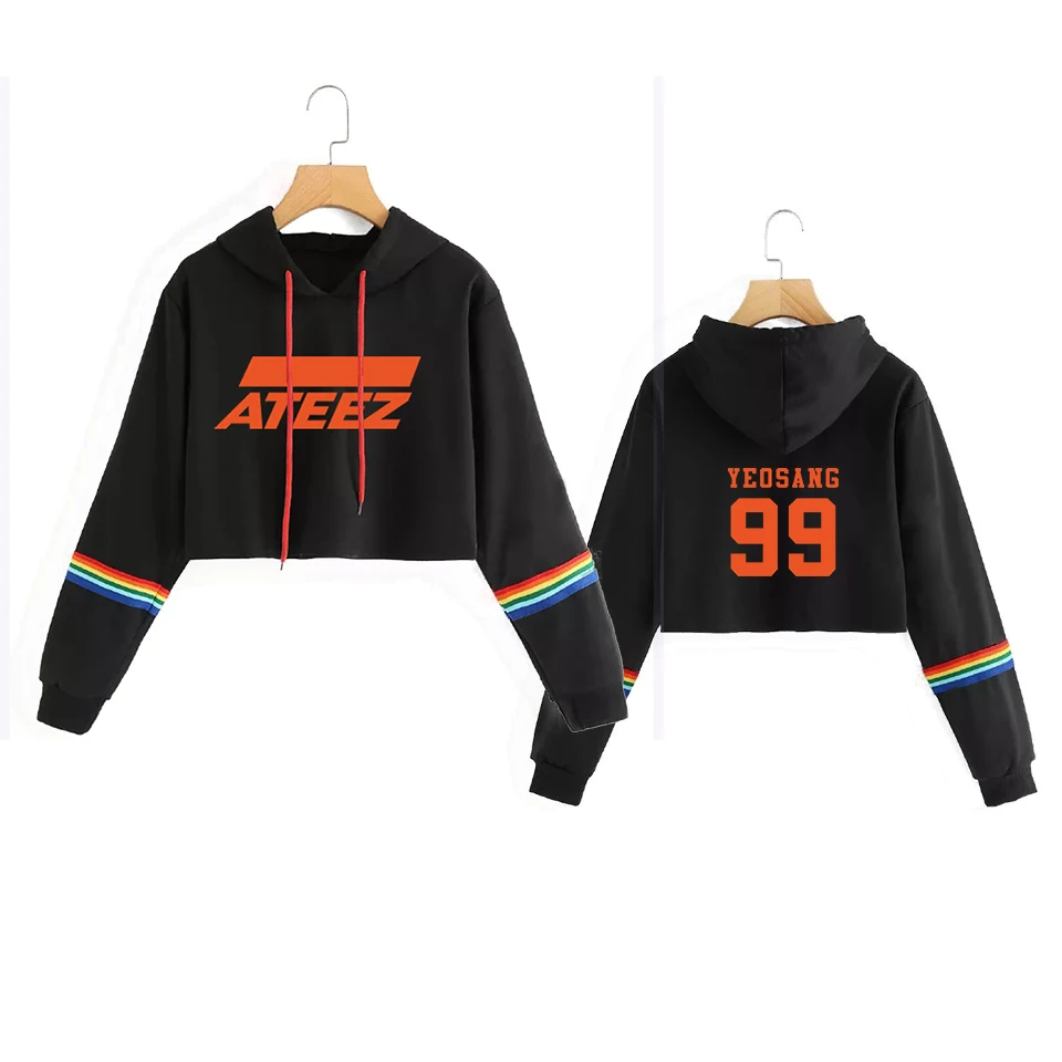 K-pop группа ATEEZ сексуальный укороченный открытый пупок укороченная Толстовка Женский пуловер уличная Подростковая толстовка с именами членов группы - Цвет: 99 YEOSANG