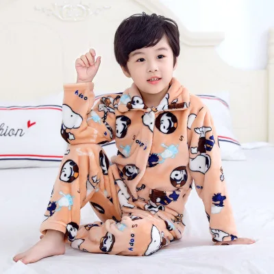 Pijama infantil inverno; детский пижамный комплект из кораллового флиса; пижама с принтом для маленьких мальчиков и девочек; детская фланелевая одежда для сна; пижамы для младенцев - Цвет: Light brown Pajamas
