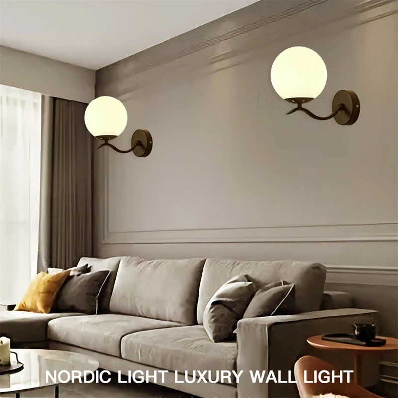 Modern Glass Ball Wall Lights Led Simple Lamp Gold/black Sconces for Bedroom Bedside Living Room Corridor Loft Home Decor | Освещение