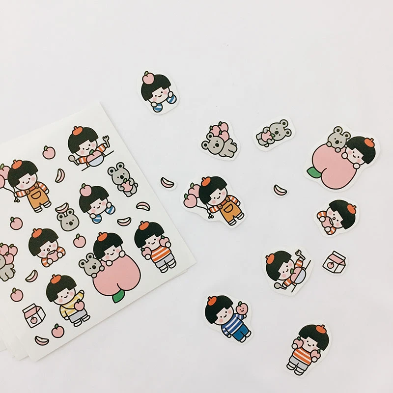 

Ins Hot Cute Comic Peach Games Child Stickers Seal Sticker Color Hand Account Decoration Wall Stickers Korean Campus Stationery