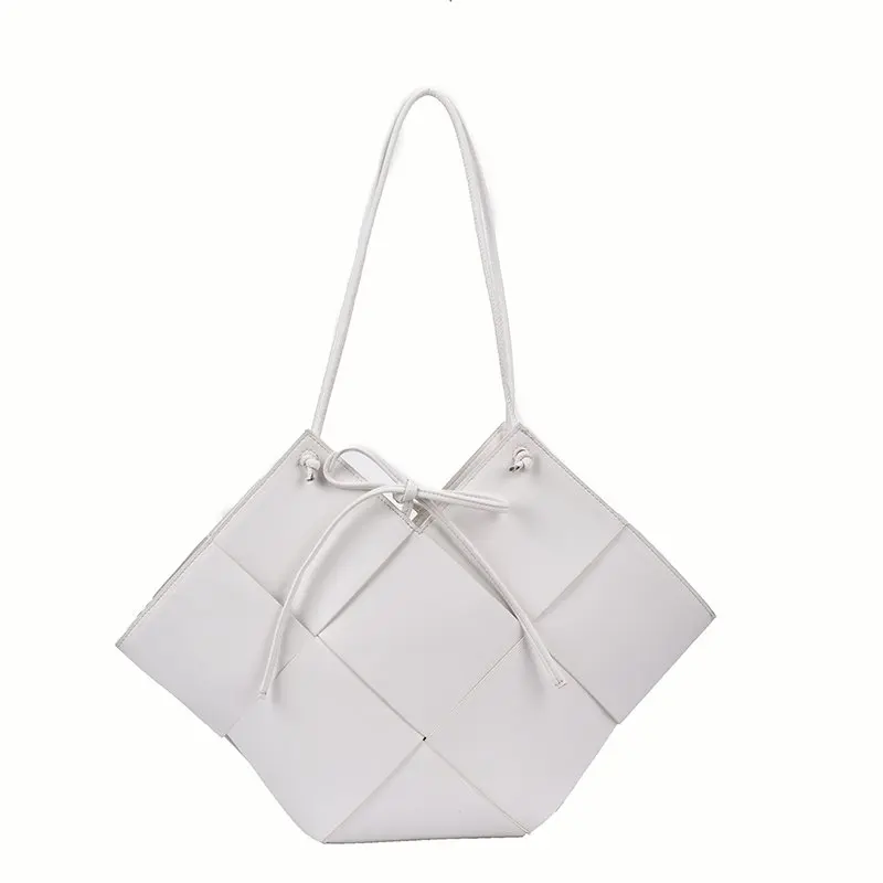 

2 Pds/set High Capacity Weave Design PU Leather Totes for Women 2021 Branded Fashion Crossbody Shoulder Handbags and Purses