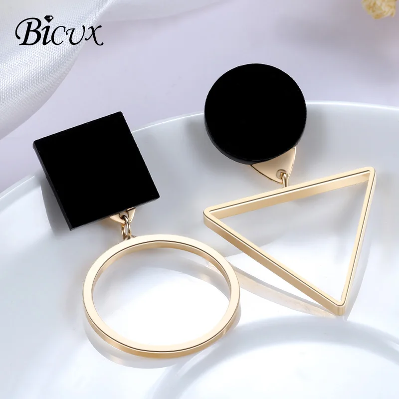 

BICUX Acrylic Irregular Gold Silver Color Drop Earrings for Women Fashion Geometric Triangle Round Women Dangle Earring Jewelry