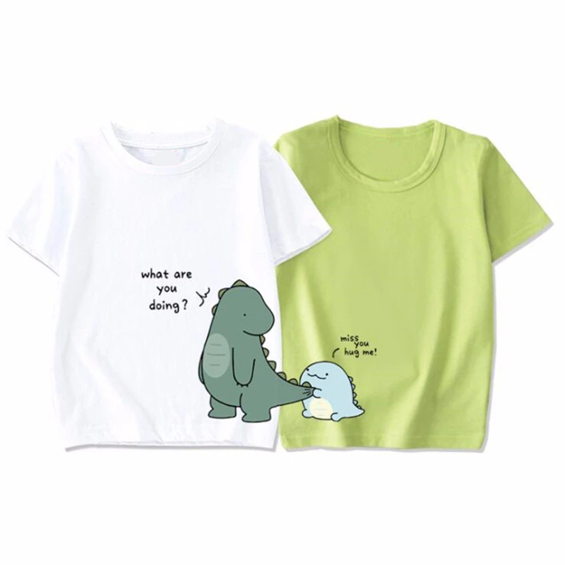 

Family T-shirt 100% Cotton Dad Mom Girls Boys Cartoon Dinosaur Print Shirts Tops for Mother Daughter Matching Clothes Outfits