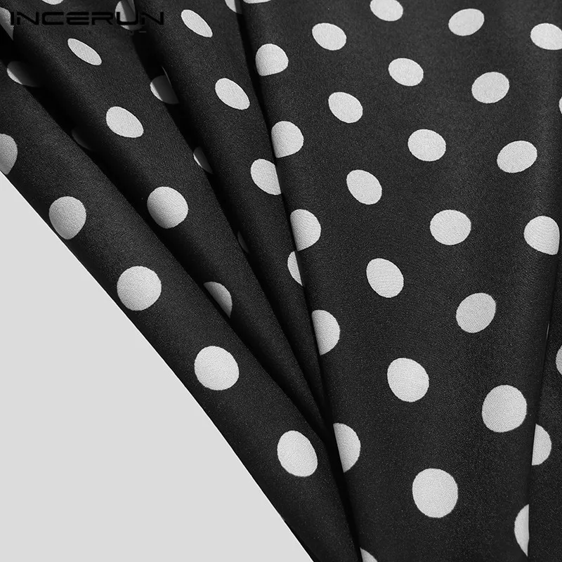 

2021 Men Polka Dot Print Shirt Breathable Lapel Streetwear Blouse Short Sleeve Button Summer Casual Shirts Men Clothing INCERUN