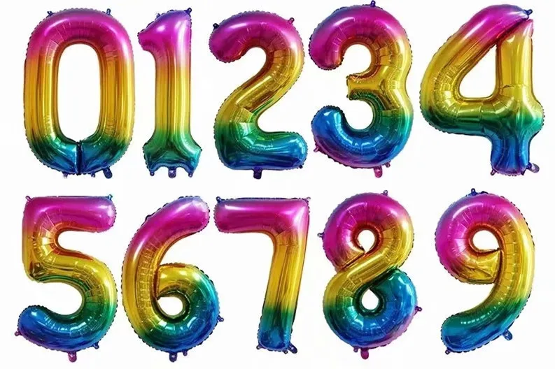Rainbow color 1 шт. 32 40 дюймов радужные розовые золотые алюминиевые воздушные шары из фольги в виде цифр 0-9 день рождения Свадебная вечеринка Декор Globo дети мяч поставки - Цвет: Rainbow color
