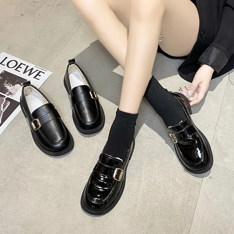

Velvet Women Flat Mary Jane Shoes for Winter Metal Decoration Women's Platform Leather Shoes Casual Loafers zapatillas mujer