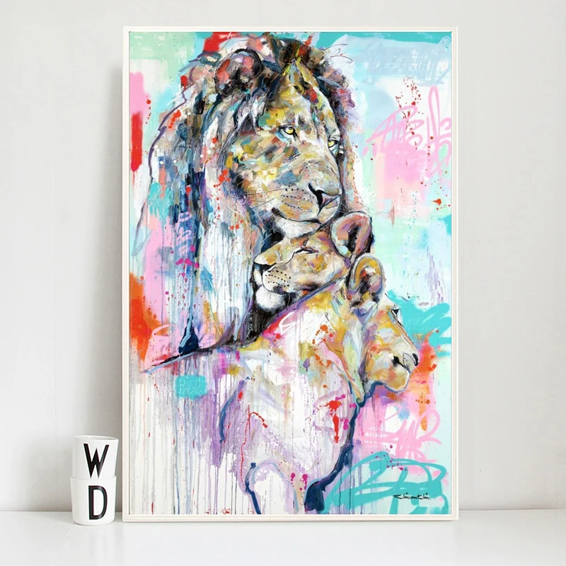 

Graffiti Art Animal Canvas Painting Lion Family Poster And Print Modern Oil Wall Art Picture Living Room Home Decoration Mural
