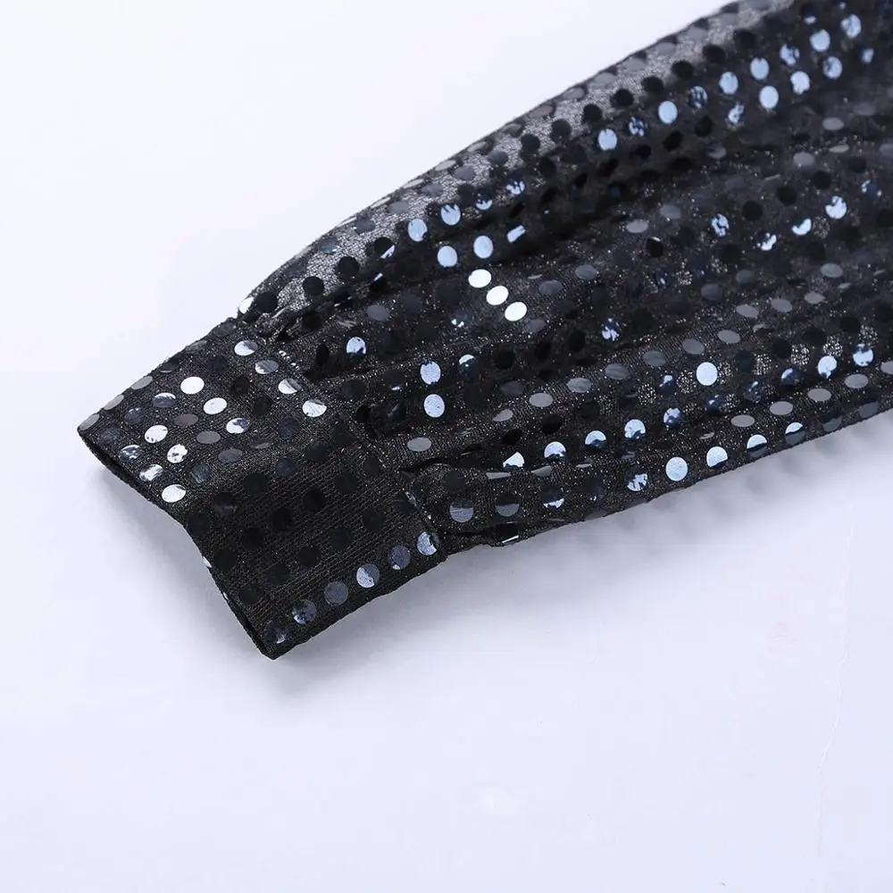 Hommes Мужская прозрачная латинская рубашка с блестками и длинным рукавом бальный