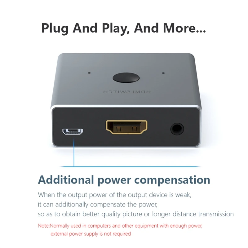 

4K HDMI Switch 2 Ports Bi-Directional HDMI Switcher Splitter 1 in 2 Out Supports Ultra HD 4K for PS4 HDTV