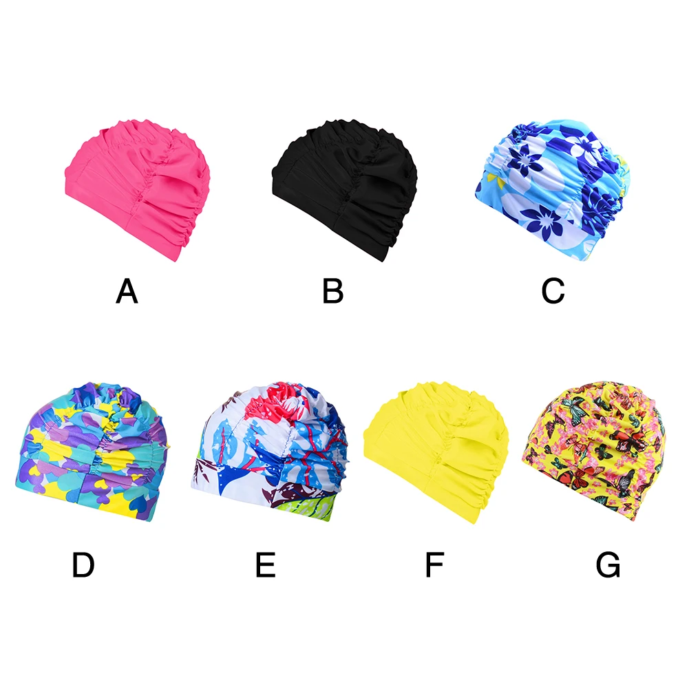 

Breathable Ear Protection Travel Beach Pool Lightweight Women Men Pleated Flexible Cloth Swimming Cap Soft Elastic Bright Color