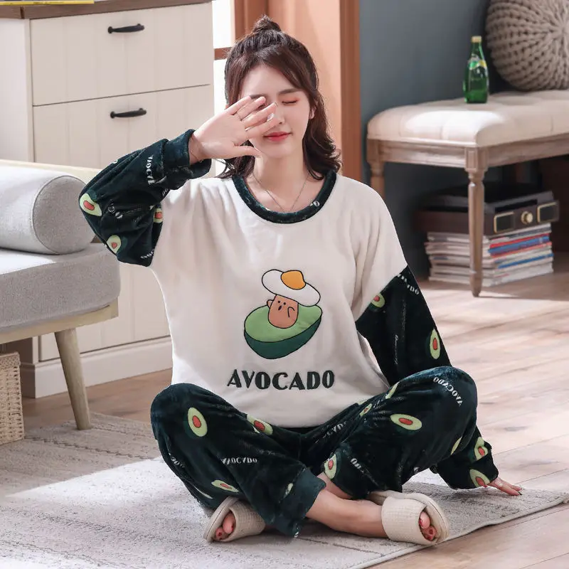 avoca-women Зимний фланелевый пижамный комплект для женщин, мужские пижамы с героями мультфильмов, Mujer, домашняя одежда, костюмы, теплая пижама с длинными рукавами, домашняя одежда, пижама - Цвет: avoca-women