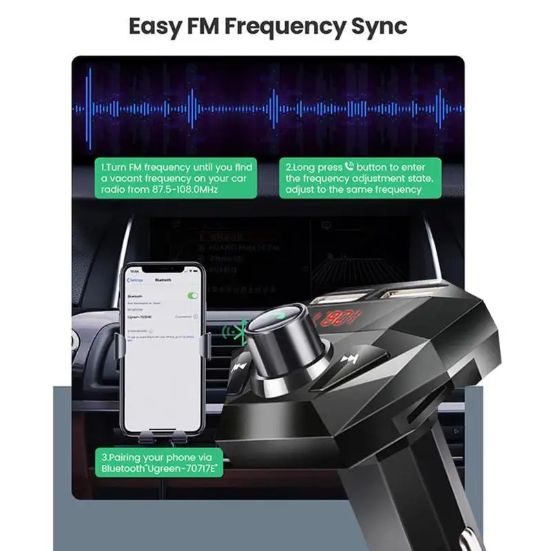 Черный Беспроводной Bluetooth 5 0 автомобильный FM трансмиттер Handsfree Car Зарядное