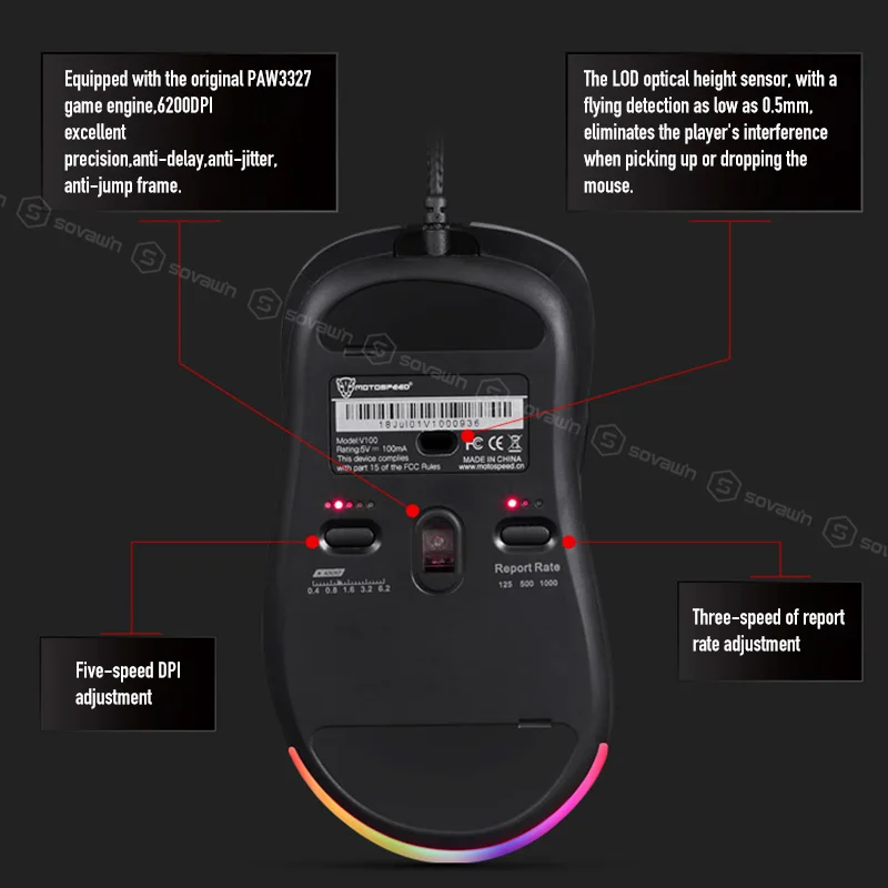 

Original Motospeed V100 Professional Wired Optical Gaming Mouse RGB Light Esport Game Computer Mouse USB 6200DPI for PC Laptop