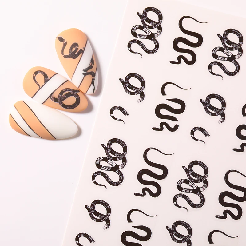 

1pc Black Snake Nail Art Sticker Chinese Dragon Phoenixs Nail Decal Nail Adhesive Sticker Decals Nail Decorations