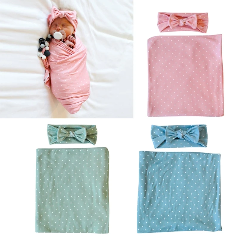 

Newborn Receiving Blanket Bowknot Headband Set Baby Infant Cotton Sleeping Bag Swaddle Wrap Hairband Photography Props